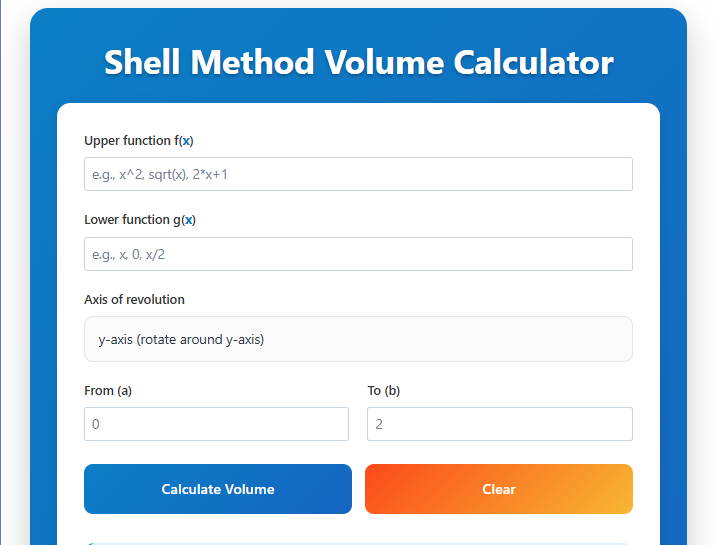 Shell Method Volume Calculator